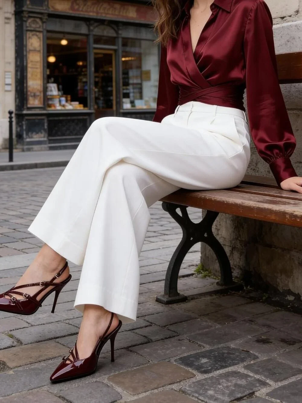 Women's Burgundy High Slingback Kitten Pointed Closed Pumps Low Heels Shoes